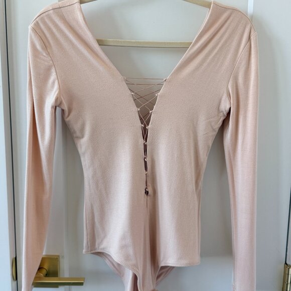 Alexander Wang Lace-Up Modal Bodysuit Blush Pink - Picture 1 of 3